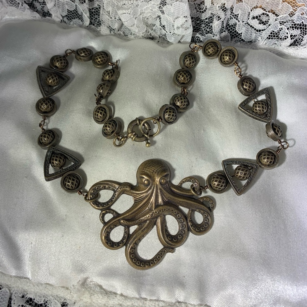 Octopus Bronze Colored Pendant Necklace